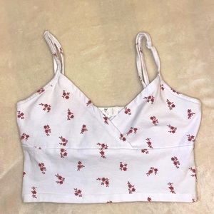 Cropped Tank Top with Pink Flowers